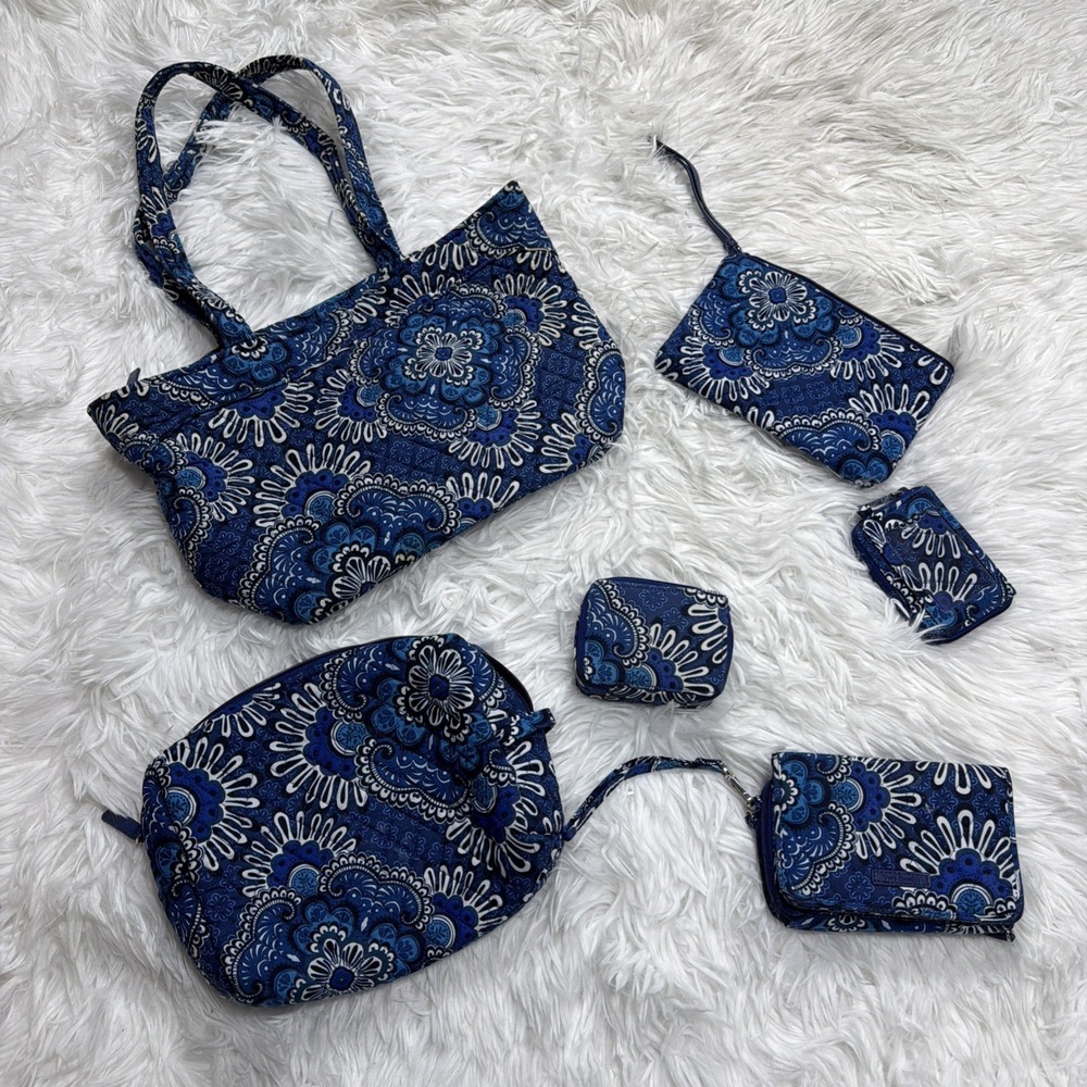 Vera Bradley 6-piece Daisy Paisley Blue RETIRED SOLD OUT Wallet Purse Tote Bag